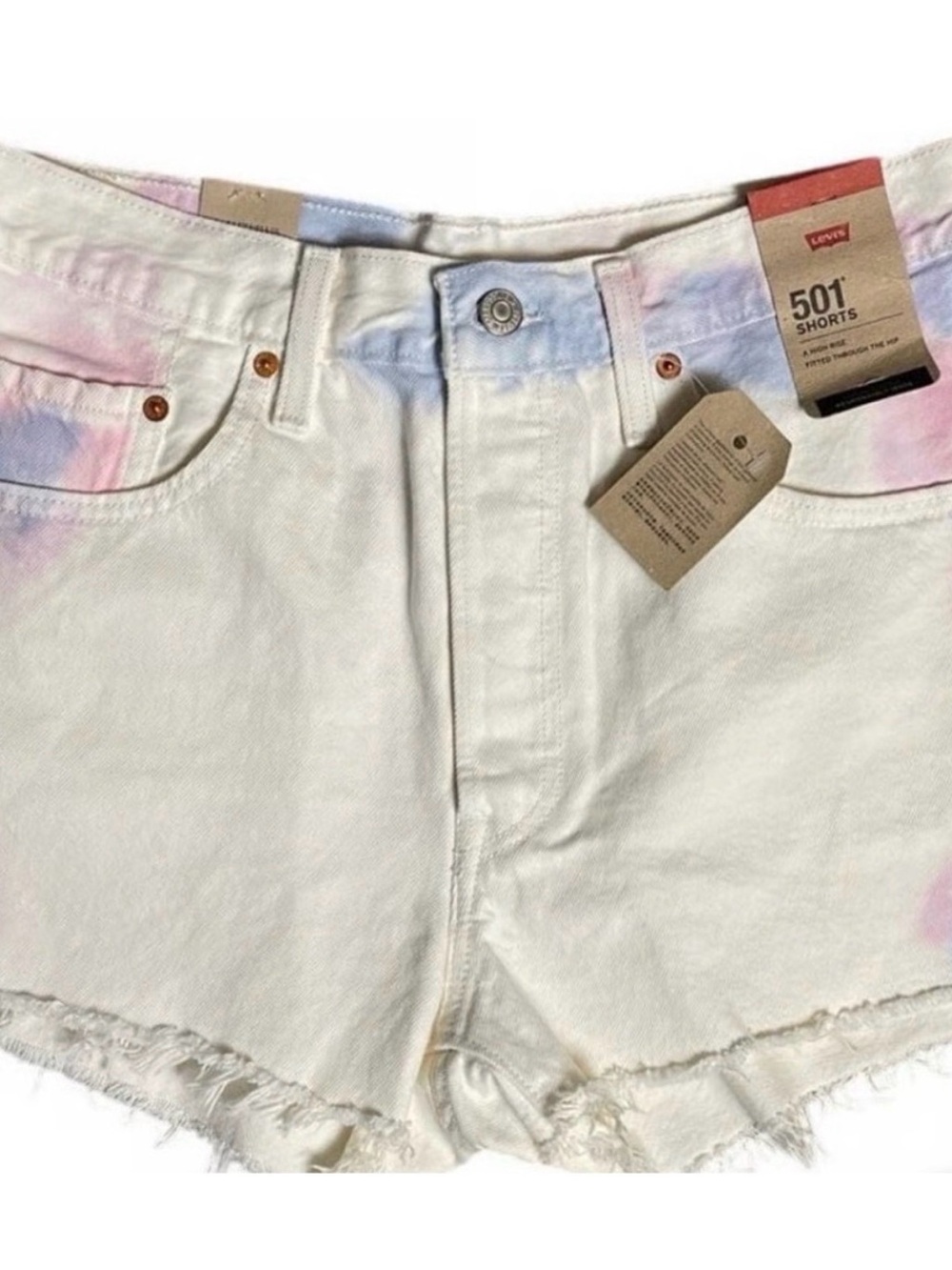 Levi's 501 Women's Cream Denim Shorts with Pastel Tie-Dye Accents